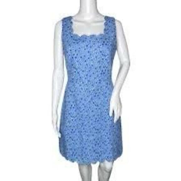 J Crew Women’s Size 2 Tweed Sleeveless Scalloped Edge Dress Blue Square Neck - Picture 1 of 11